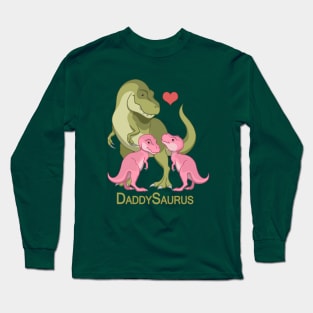 DaddySaurus T-Rex Father & Twin Baby Girl Dinosaurs Long Sleeve T-Shirt